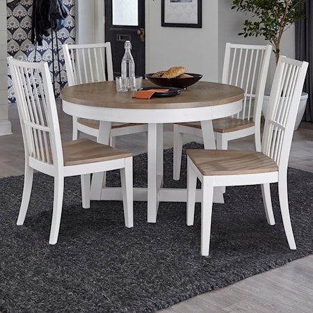 5-Piece Round Two Tone Dining Set with Table Leaf
