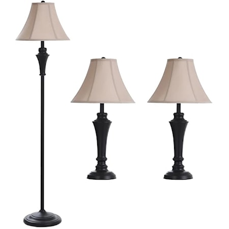 Transitional Lamp Set with Floor Lamp and 2 Table Lamps