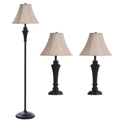 Transitional Lamp Set with Floor Lamp and 2 Table Lamps