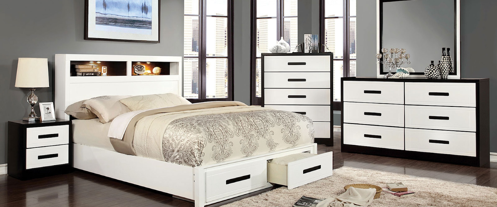 Contemporary 5 Piece Queen Bedroom Set with 2 Nightstands