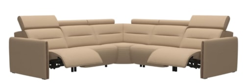 Contemporary 4-Seater Power Reclining Sectional Sofa with Power Headrests and Wood Arms