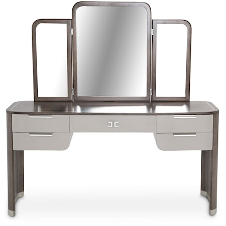 Contemporary 5-Drawer Vanity with Tri-Fold Mirror