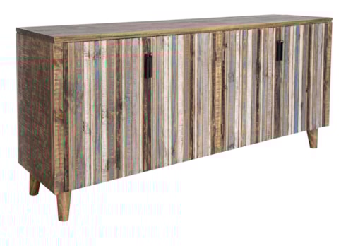 Rustic 4-Door Console with Blue Multicolor Doors