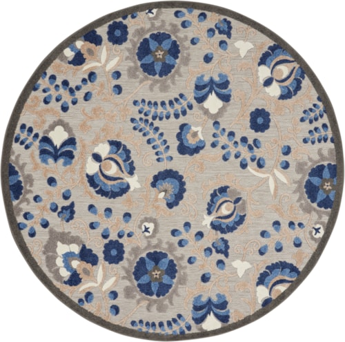 5'3"  Natural/Blue Round Rug
