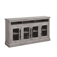 Traditional 73" Console Table with Open Shelving and Glass Doors