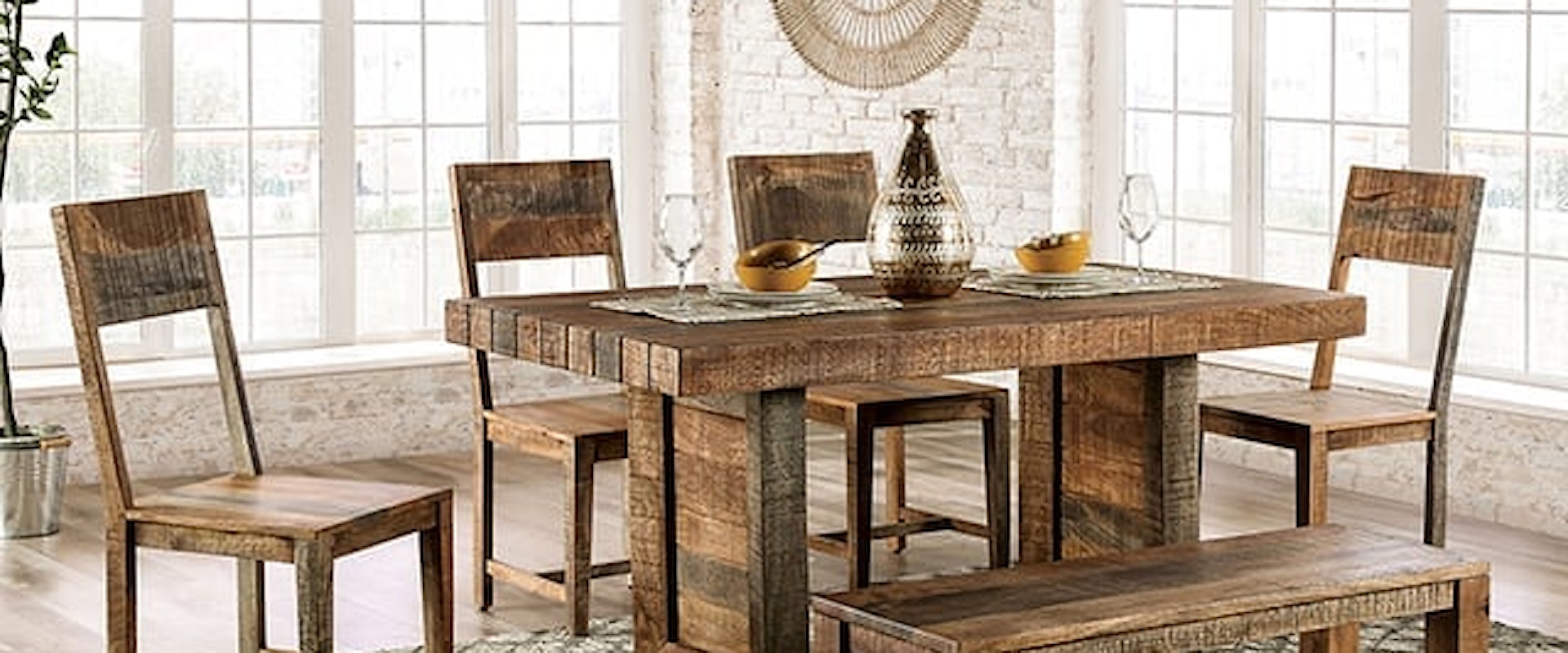 Rustic Solid Wood Dining Set