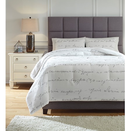 King Adrianna White/Gray Comforter Set