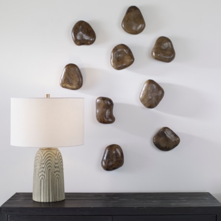 Pebbles Walnut Wood Wall Décor S/9