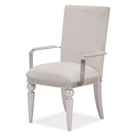 Glam Upholstered Dining Arm Chair with Ornate Tapered Leg