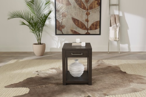 Transitional Side Table with Lower Shelf