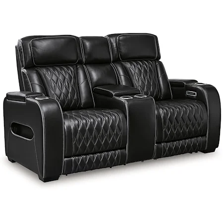 Power Recl Loveseat w/ Console & Adj Hdrsts