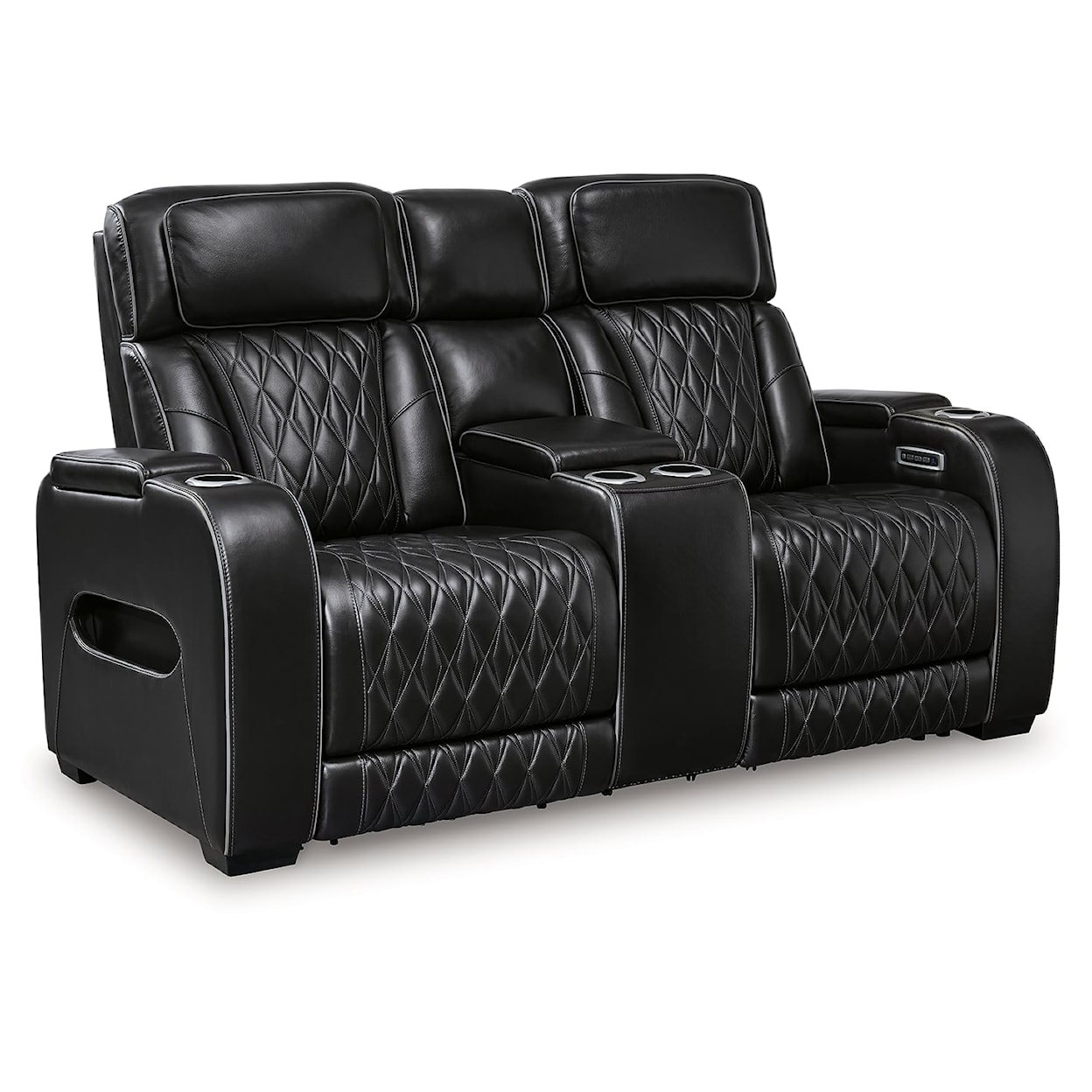 Benchcraft Boyington Power Recl Loveseat w/ Console & Adj Hdrsts