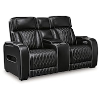 Leather Match Power Recl Loveseat w/ Console & Adj Hdrsts