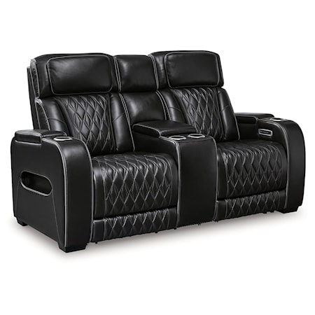 Power Recl Loveseat w/ Console & Adj Hdrsts