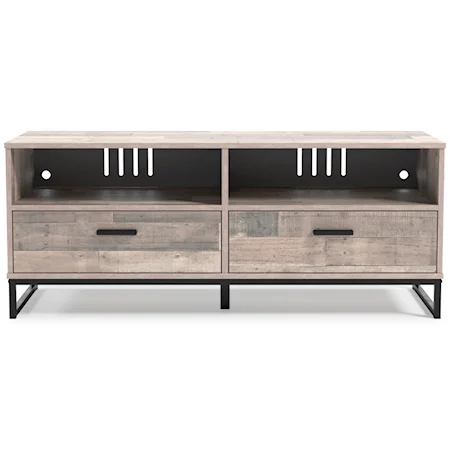 Medium TV Stand with Butcher Block Pattern and Metal Base
