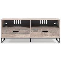 Medium TV Stand with Butcher Block Pattern and Metal Base