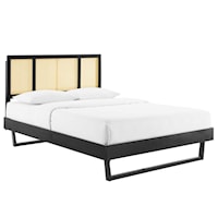 Cane and Full Platform Bed With Angular Legs