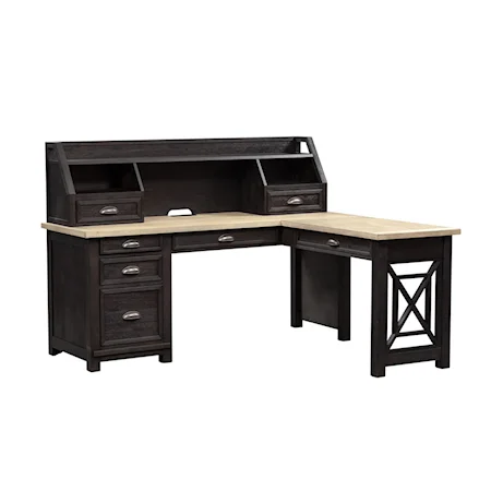 Transitional L Shaped Desk with USB Ports and Multiple Storage Options