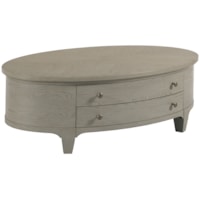 Transitional 2-Drawer Oval Lift Top Coffee Table with Brass Knobs