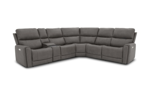 Transitional 6-Piece Power Reclining Sectional Sofa with Storage Console