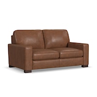 Casual Leather Loveseat with Track Arm