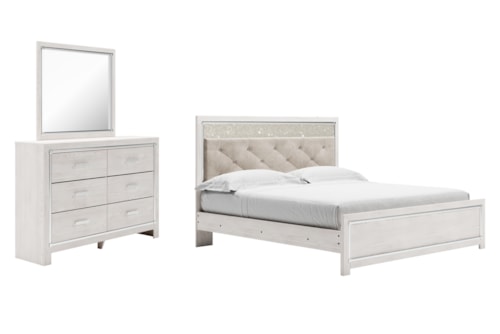 King Panel Bed, Dresser And Mirror