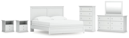 King Panel Bed, Dresser, Mirror, Chest And 2 Nightstands