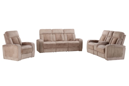 Casual 3-Piece Power Reclining Living Room Set with Power Headrests