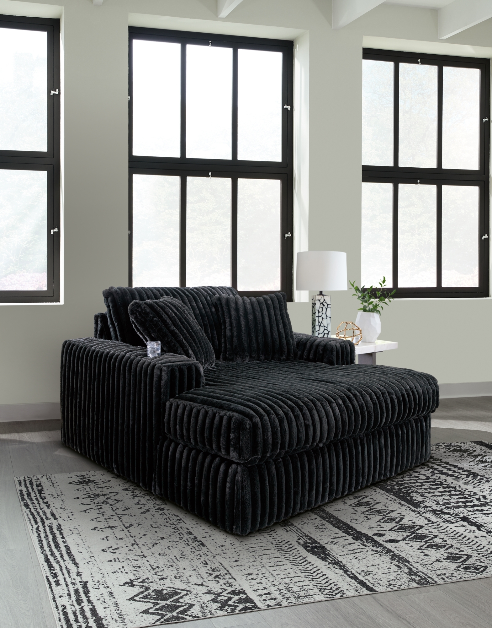 Signature Design by Ashley Midnight-Madness Sectional, Chaise & Oversized Accent Ottoman