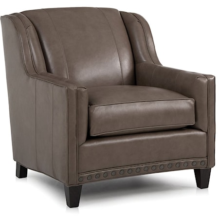 Transitional Upholstered Chair with Sloping Track Arms and Nail Head Trim