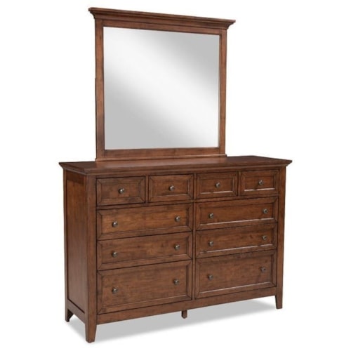 Transitional 10-Drawer Dresser with Mirror