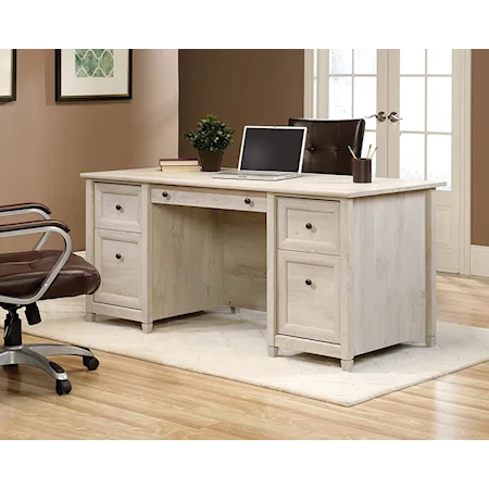 Farmhouse Edge Water Executive Desk with File Storage Cabinet - Chalked Chestnut