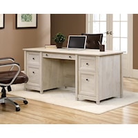 Farmhouse Edge Water Executive Desk with File Storage Cabinet - Chalked Chestnut