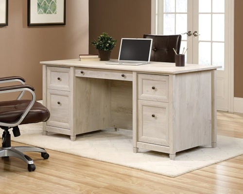 Farmhouse Edge Water Executive Desk with File Storage Cabinet - Chalked Chestnut