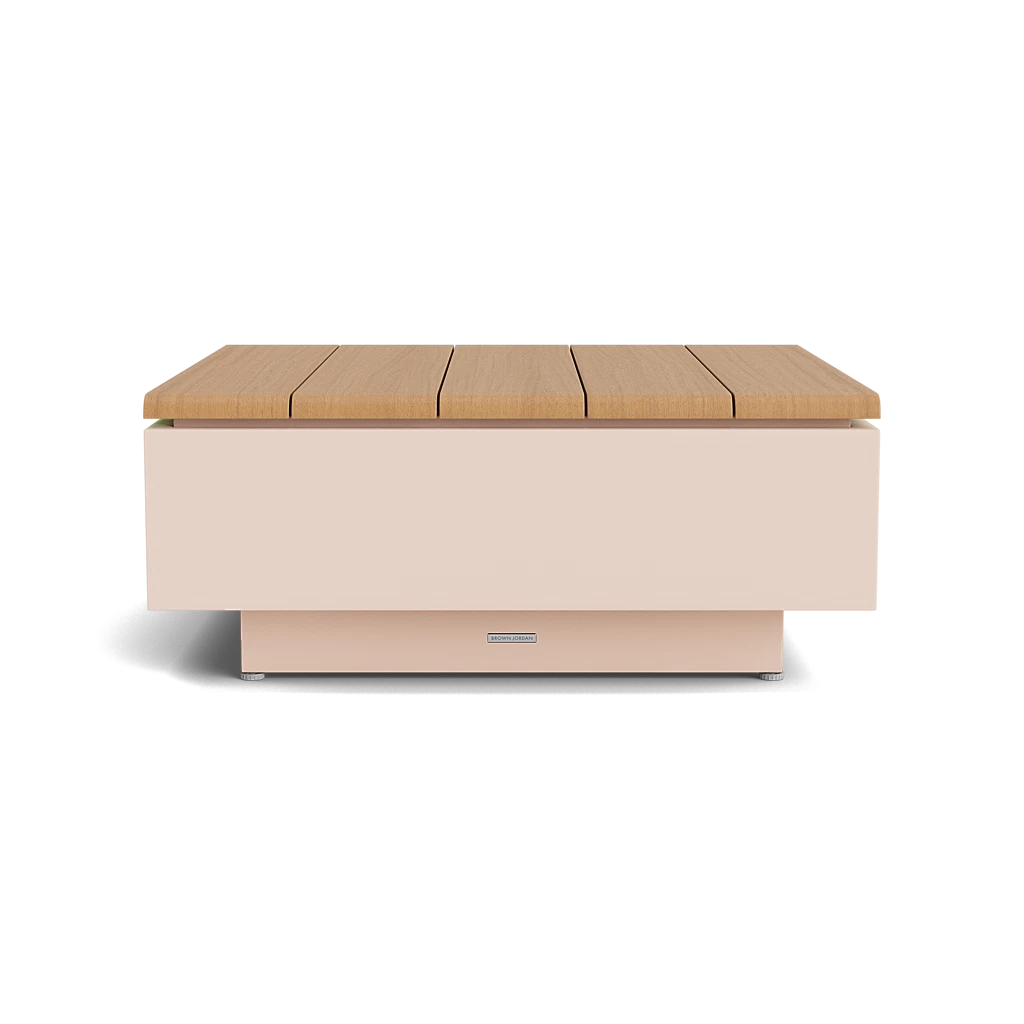 35" Sq. Teak-Top Coffee Table w/Plinth Base