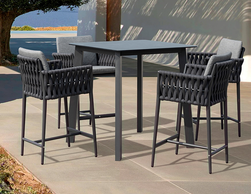 Cushioned Barstool w/Rope Back - Anthracite