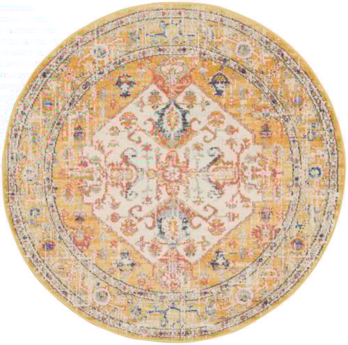 5'3"  Ivory/Yellow Round Rug