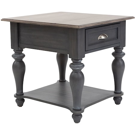 Farmhouse Single Drawer End Table with Satin Nickel Hardware