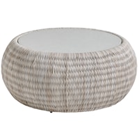 Outdoor Coastal Wicker Round Cocktail Table with Glass Top