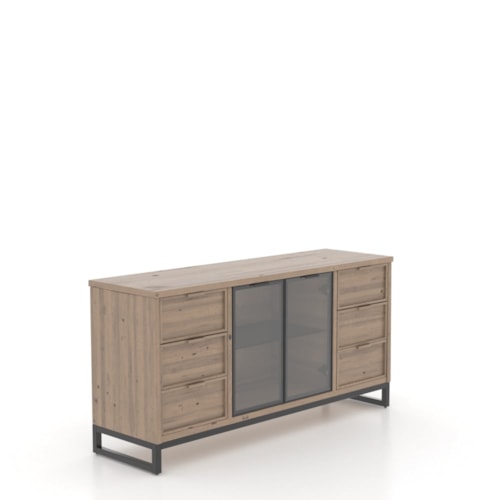Industrial Customizable 6-Drawer Buffet with Smoked-Glass Doors