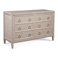 Transitional 6-Drawer Dresser with Inset Glass Top