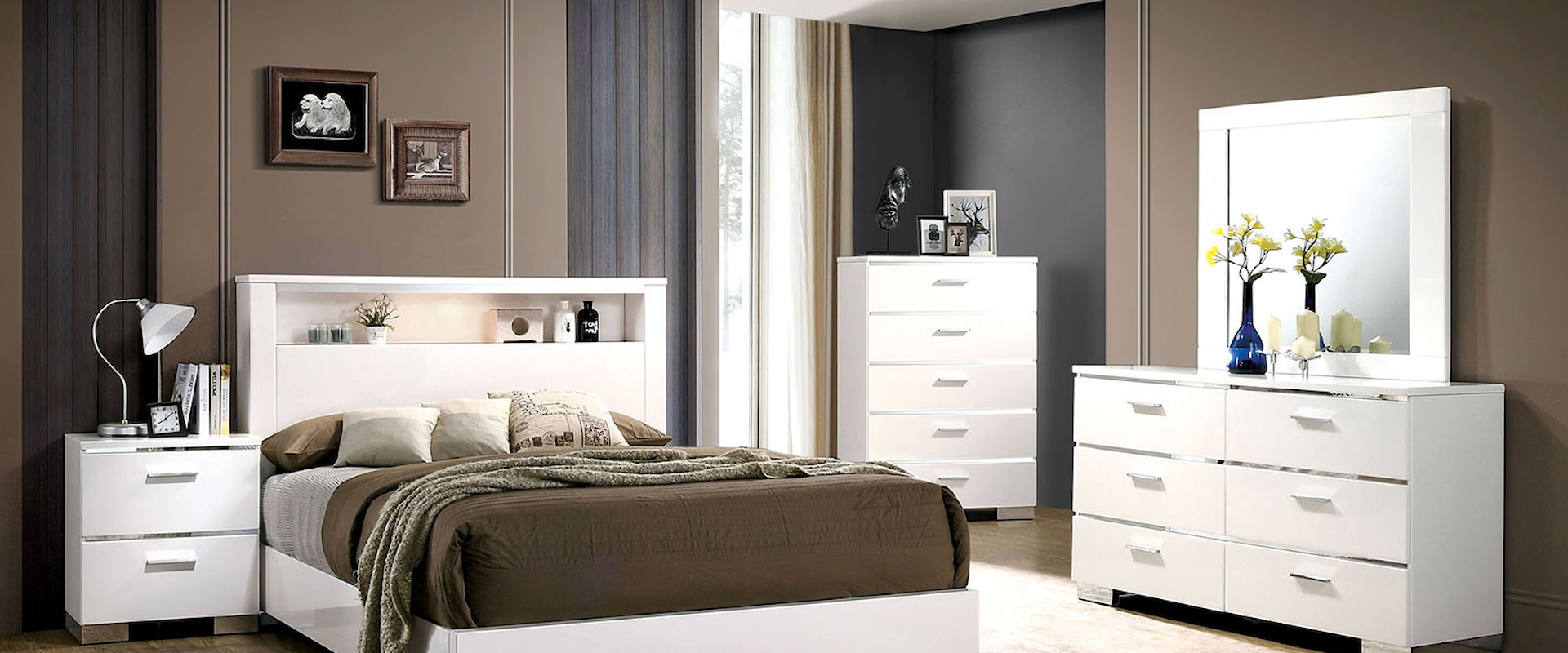 5 Piece Contemporary Queen Bedroom Set with 2 Nightstands