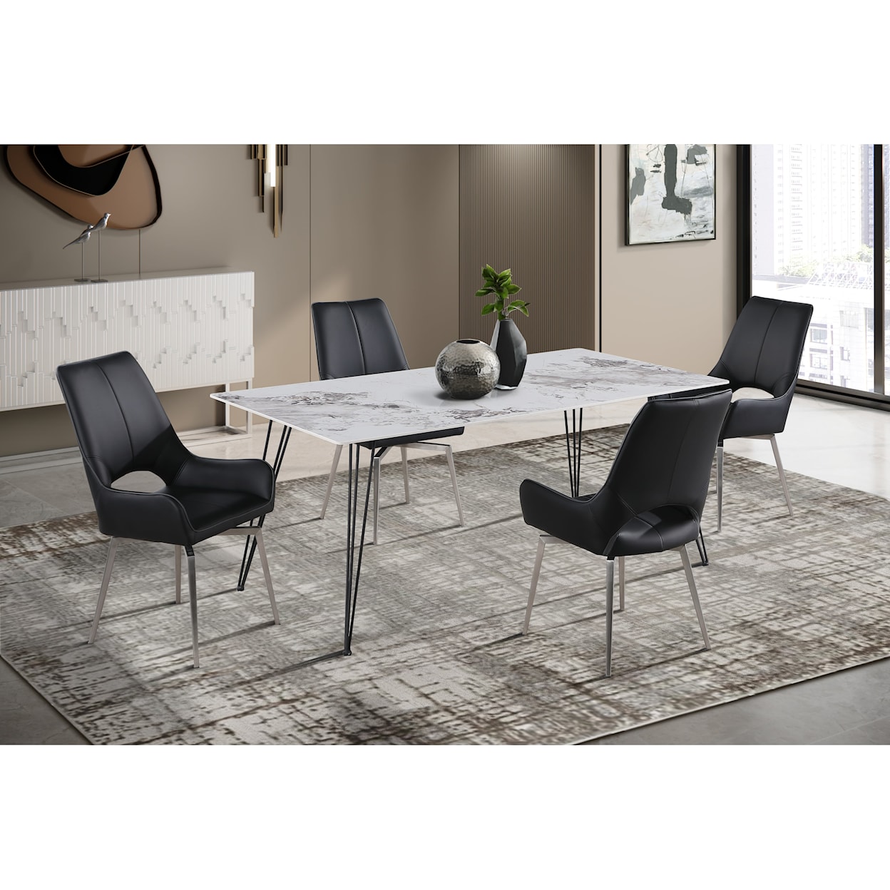 Global Furniture D90102DT+D4878DC-BLK Dining Table Set with 4 Dining Chairs