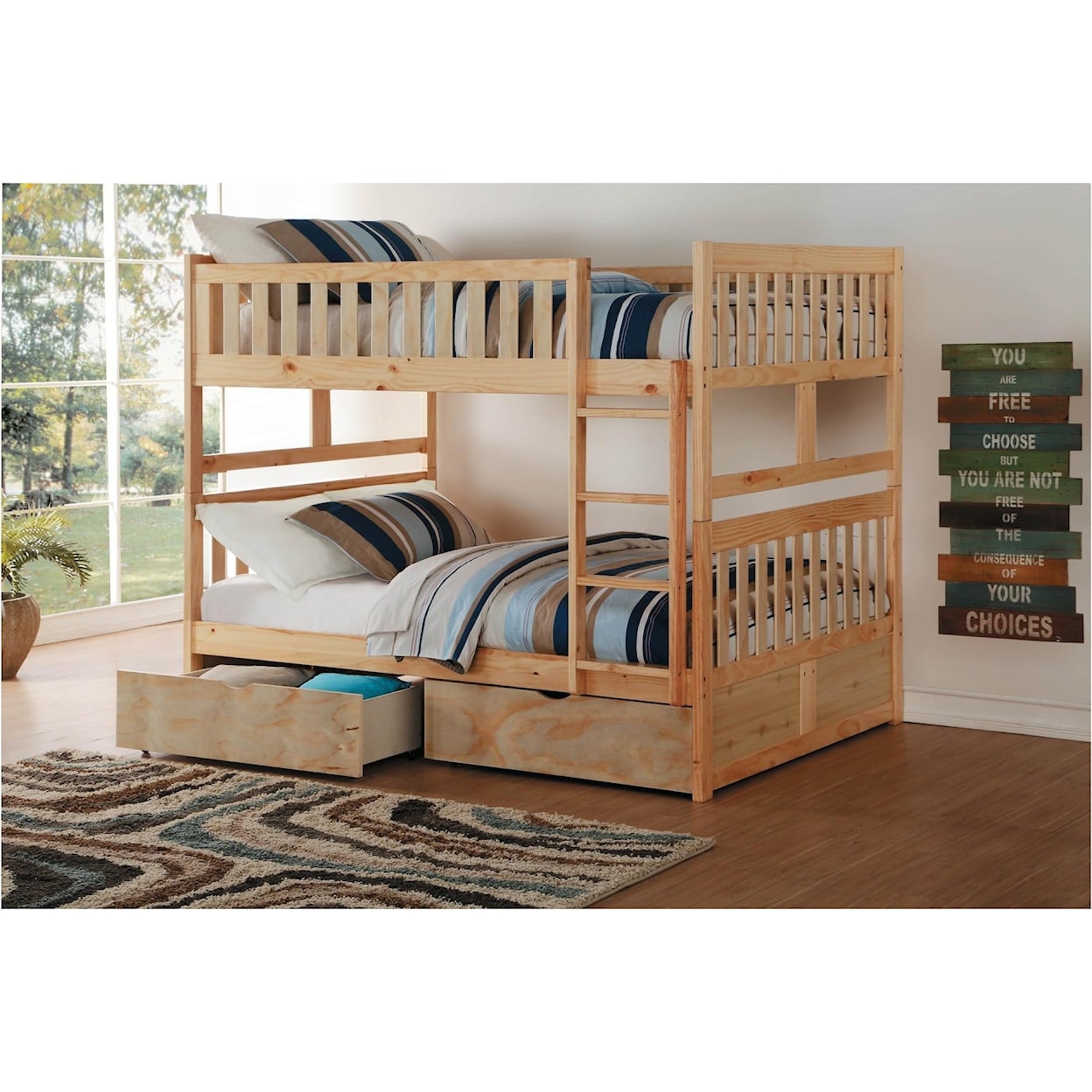 Home Style Natural Full Over Full Storage Bunk Bed