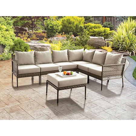 Contemporary Patio Sectional with Ottoman Set