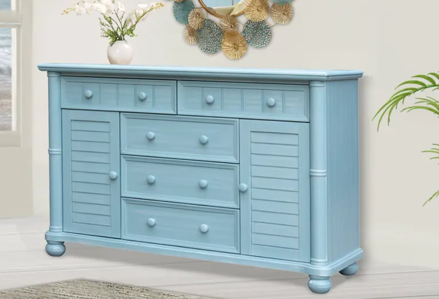 Cottage Creek Furniture Beachfront 000001309762 Coastal 5-Drawer Dresser  with Shutters | Furniture and More | Dressers