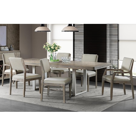 Contemporary Rustic 7-Piece Dining Set with Upholstered Chairs