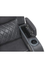 Recliner arms feature storage and illuminated cupholder