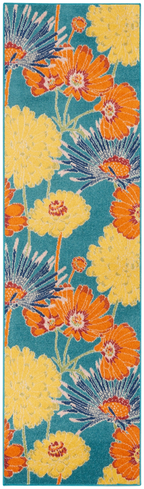 2'3" x 7'6" Turquoise Multicolor Runner Rug
