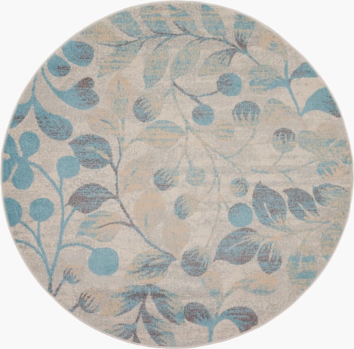 5'3"  Ivory/Turquoise Round Rug